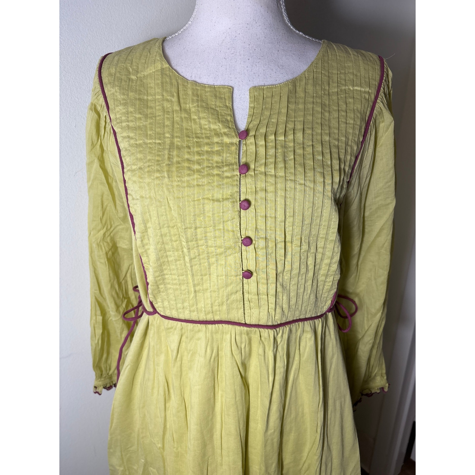 Nwt Baybala Chartreuse Long Sleeve Cotton Maxi Dress Sz L — image 2 of 5